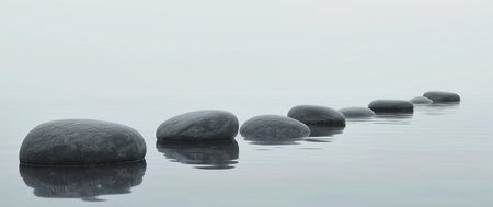 Zen pebble in the water. 3D render illustration.の素材