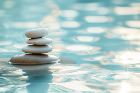 zen stones on the water background with reflection, zen meditation conceptの素材