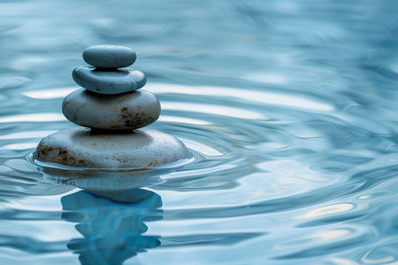 zen stones in water with ripples and blue background, zen conceptの素材
