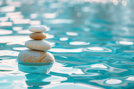 zen stones on the water in the swimming pool, zen conceptの素材