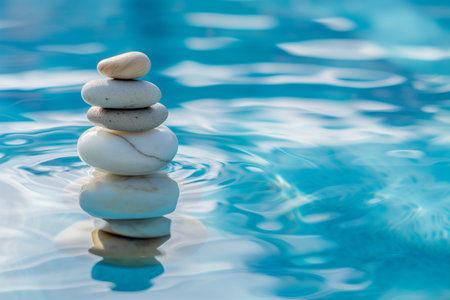 zen stones in water with ripples and blue background, zen conceptの素材