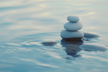 zen stones on water background - soft focus and vintage effect picture styleの素材