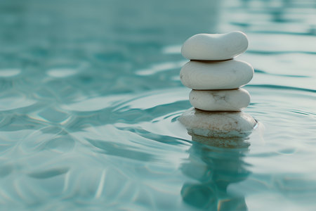 White stones on the water surface of a swimming pool with reflection.の素材