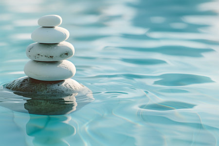 Stack of white stones on the surface of the water in the poolの素材