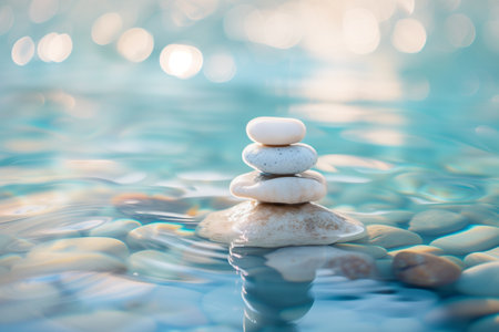 zen stones in water with bokeh background, zen conceptの素材