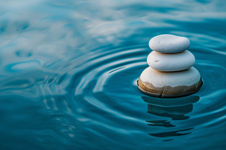 zen stones on water surface with ripples, meditation and spa conceptの素材