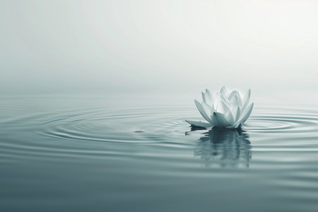 White water lily on the water surface with copy space for textの素材