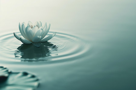 Beautiful water lily on the surface of the water with reflectionの素材
