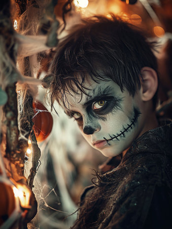 Close-up portrait of a scary halloween zombie boy.の素材