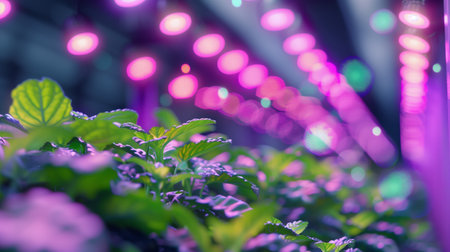Blurred bokeh background of artificial green plant with bokeh lightの素材
