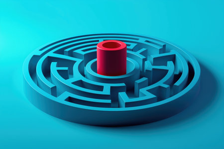Intricate Blue Circular Maze   Challenging Puzzle Metaphor for Strategic Thinking Problem Solving and Innovative Decision Makingの素材