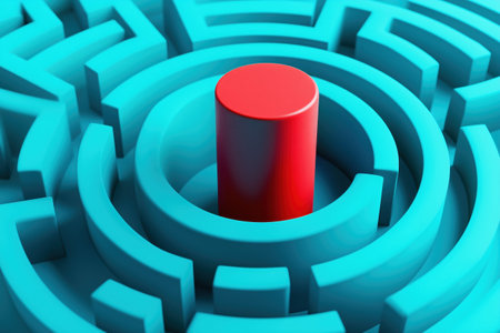 Intricate blue circular maze with complex geometric patterns winding pathways and challenging routes that explore the concepts of problem solving decision makingの素材