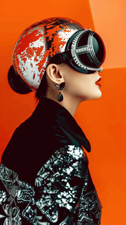 Futuristic Fashion Portrait of a Stylish Woman Wearing Striking and Imaginative Headgear in a Composition  This Captivating Digital Showcases a Visionary Avant Garde Aestheticの素材