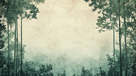 Ethereal Woodland Landscape   A soft hand painted scenic nature backdrop with a misty dreamlike atmosphere  The lush verdant forest creates a peaceful calming ambianceの素材