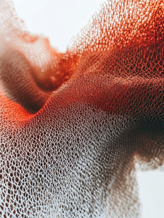 Mesmerizing abstract cellular texture in vibrant hues of orange red and grey creates a striking and dynamic contemporary art piece with intricate layered and dimensional qualitiesの素材