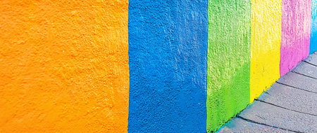 Vibrant Graffiti Covered Wall Featuring Striking Colors Shapes and Patterns Creating a Bold Contemporary and Aestheticの素材