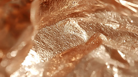 Captivating abstract background featuring a textured metallic copper and bronze surface with a shimmering glittering foil like effect  The intricate crumpled and crinkled pattern creates an organicの素材