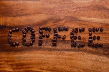 coffee beans english character on wood backgroundの写真素材