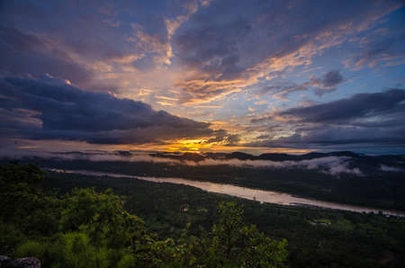 Morning mist and moutain in Chanadai Cliff thailand ubonrachataniの写真素材