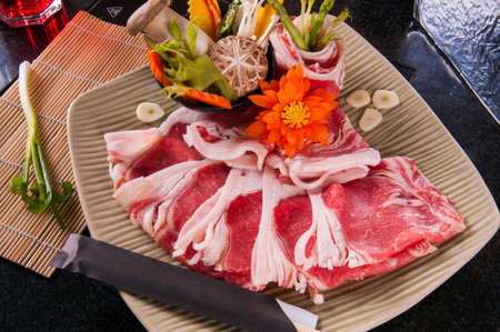 raw wagyu fresh beef ready for eat for shabu shabuの写真素材