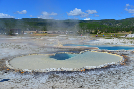 Hot geyser pool in Old Faithful area of Yellowstone National Parkの写真素材