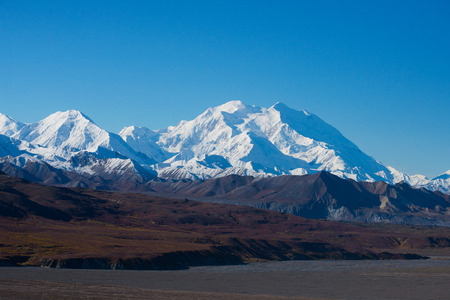 Mount McKinley's snowy peak , Denali National Park, Alaska, USの写真素材