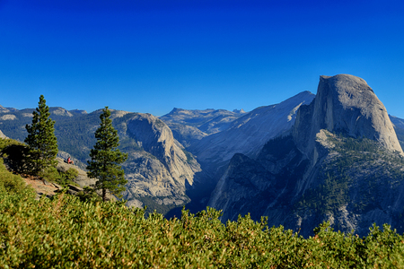 Glacier Point overlook view and Half Dome in Yosemite National Parkの写真素材