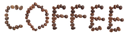 Isolated Word 'COFFEE' make from coffee bean on white backgroundの写真素材