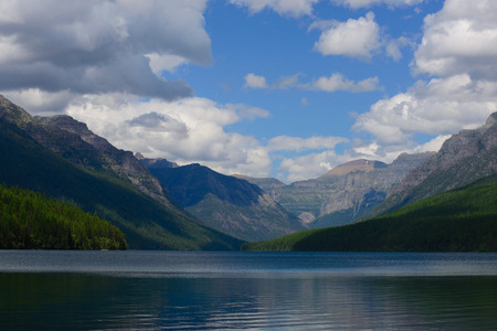 lake bowman in glacier national parkの写真素材