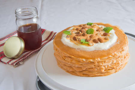 Thai tea crape cake and Tea in jarの写真素材
