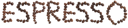 Isolated Word 'ESPRESSO' make from coffee bean on white backgroundの写真素材