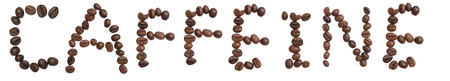 Isolated Word CAFFEINE make from coffee bean on white backgroundの写真素材
