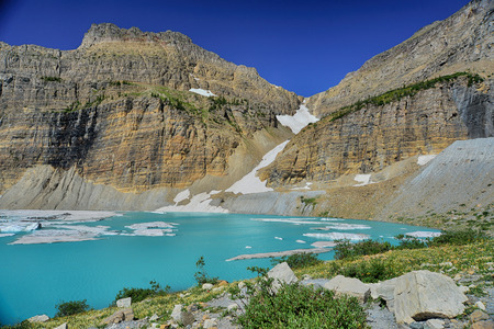 Grinnell Glacier clear blue sky, Glacier National Park, Montanaの写真素材