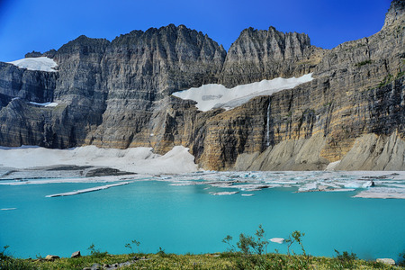 Grinnell Glacier clear blue sky, Glacier National Park, Montanaの写真素材