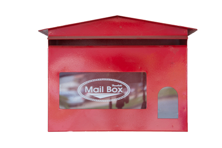 Isolated red mail box on white backgroundの写真素材
