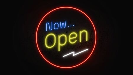 Now Open.Neon sign banner backgroundの写真素材