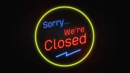 Sorry we are closed.Neon sign banner backgroundの写真素材