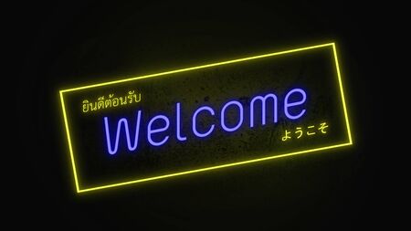 Welcome.Neon sign banner background.Thai language and Japanese languageの写真素材