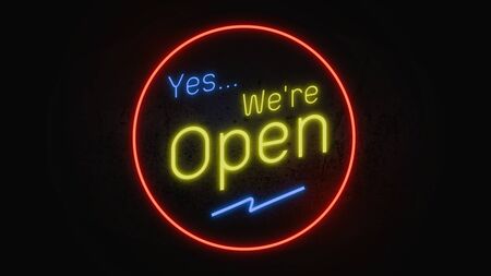 Yes we re Open.Neon sign banner backgroundの写真素材