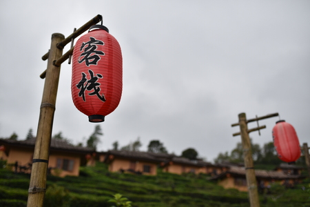 Chinese light on small villageの写真素材
