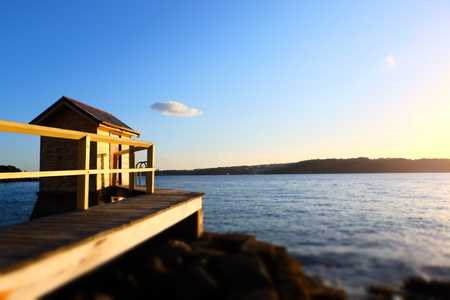 Good view from small port on sunsetの写真素材
