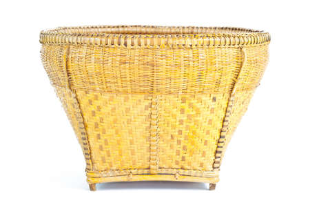 Basket made of bamboo on white の写真素材