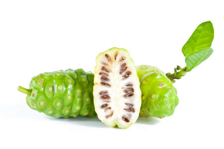 Noni fruits on white isolated backgroundの写真素材
