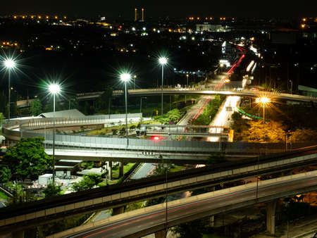 Vehicle light and night city of Bangkok, the capital city of Bangkok