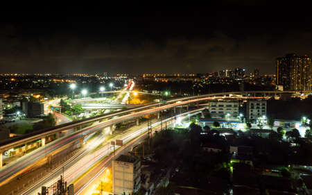 Vehicle light and night city of Bangkok, the capital city of Bangkokの写真素材