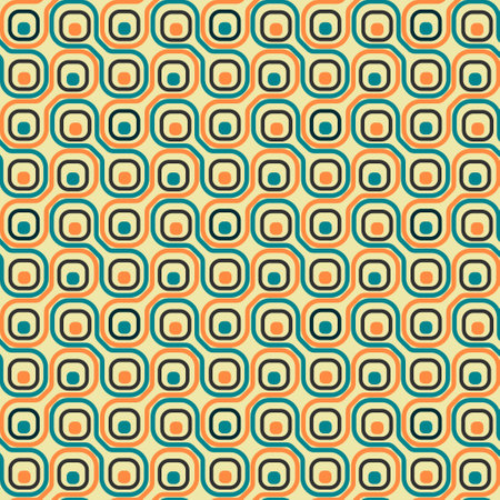 Vector seamless wavy lines truchet patterns In orange green and yellow colors abstract background. Great for clothes, dresses, bedding, paper, blankets, and textile products. Vector illustration.のイラスト素材