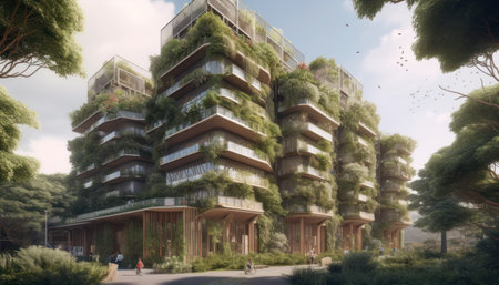 Modern building in the city. 3d rendering, 3d illustration.の素材