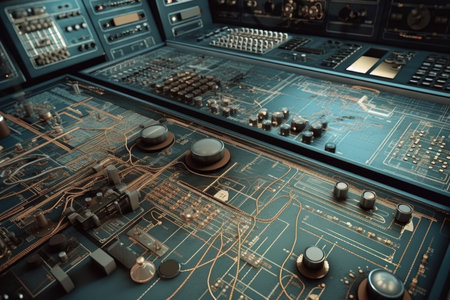 Close-up of control panel of a radio station. 3D renderingの素材