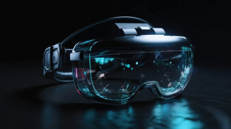 Virtual reality goggles on black background. 3D rendering. Virtual reality conceptの素材