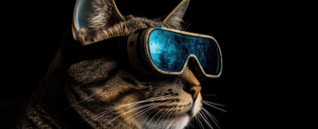 Close-up portrait of a cat wearing a virtual reality glasses.の素材